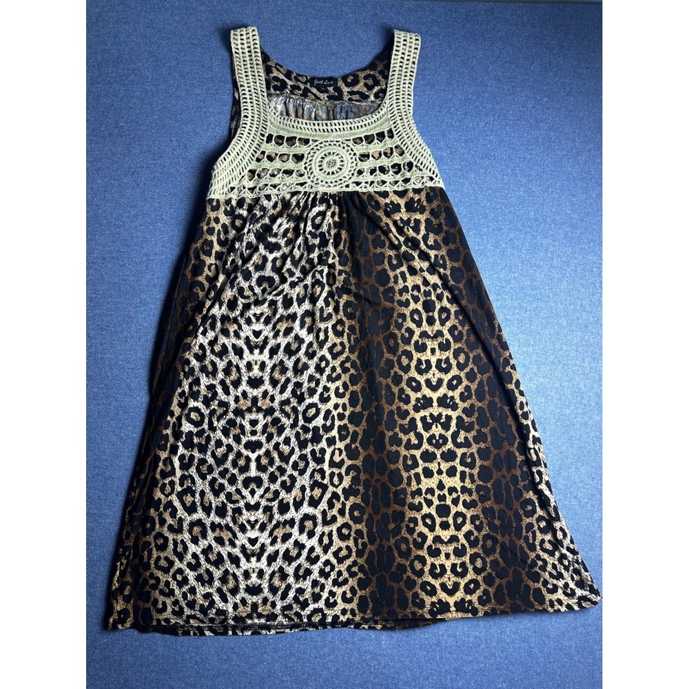 Just Love Leopard Print Crochet Lace Trim Nightgown XL Brown H5940-1 Sleeveless